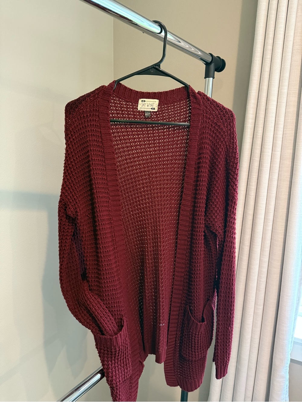 Style & Co. Open-Front Wine Red Waffle-Knit Cardigan